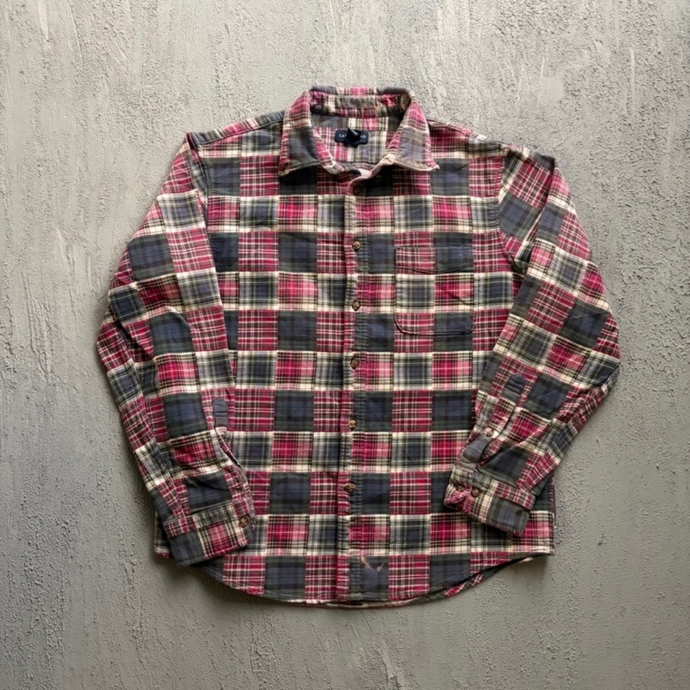 Vintage Lands' End Flannel Shirt Large Pink Plaid 1990s Cotton